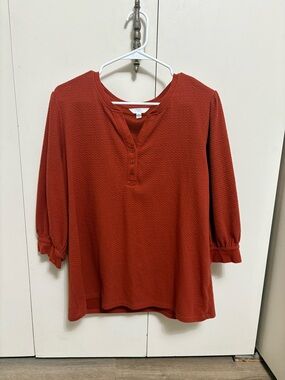 Time and Tru Rust Orange Textured Henley Puff 3/4 Sleeve Top Woman XL